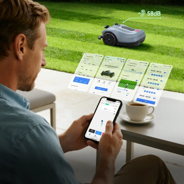 Hookii Neomow X2 valdymas programėle Hookii Neomow X2 belaidis vejos robotas valdomas mobiliąja programėle